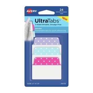 Zakładki indeksujące 50,8x38,1mm PP 3x8szt. kolorowe pastelowe kropki AVERY ZWECKFORM ultra tabs usuwalne 24szt. /74773/