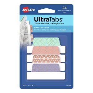 Zakładki indeksujące 63,5x25,4mm PP 4x6szt. metaliczne wzory geometryczne AVERY ZWECKFORM ultra tabs usuwalne 24szt. /30123/
