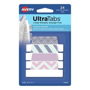 Zakładki indeksujące 63,5x25,4mm PP 4x6szt. wzory geometryczne AVERY ZWECKFORM ultra tabs usuwalne 24szt.  /74897/