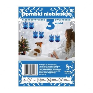 Naklejki/ozdoby elektrostatyczne KUNKE STICKERS dwustronne bombki niebieskie 6 bombek 3 arkusze /264C-468A4/