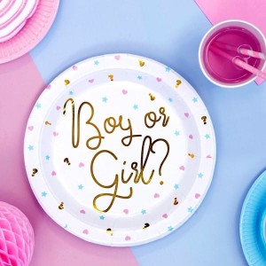 Talerze papierowe 23cm PARTYDECO okrągłe z nadrukiem BOY OR GIRL 6szt.  /TPP44/
