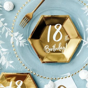 Talerze papierowe 20x17cm PARTYDECO 18TH BIRTHDAY! metalizowane złote 6szt. /TPP73-18-019M/