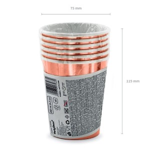 Kubki papierowe 260ml PARTYDECO różowe złoto z białym nadrukiem HAPPY BIRTHDAY 6szt. /KPP75-019R/