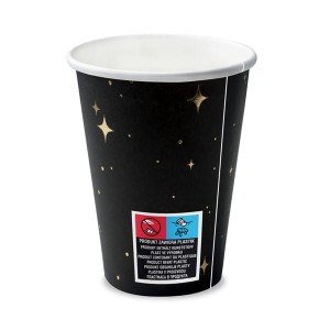 Kubki papierowe 260ml PARTYDECO czarne ze złotym nadrukiem 6szt. /KPP27-010-EU1/