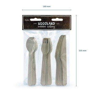 Sztućce drewniane zestaw po 6 łyżek, noży i widelców 16cm WOODLAND PARTYDECO 18szt. /SDR2/