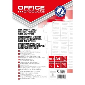 Etykiety papierowe 70x42,3mm OFFICE PRODUCTS 100ark 2100etykiet białe /14065015-14 /