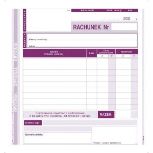 Druk "Rachunek dla Zwolnionych Podmiotowo z VAT" MICHALCZYK I PROKOP 2/3 A5 230-4