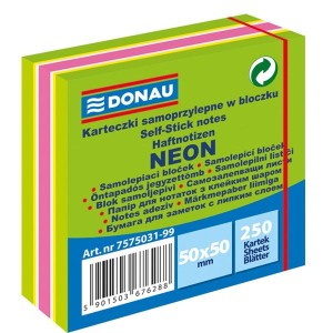 Notes samoprzylepny 50x50mm 250 kartek neon-pastel zielony DONAU /7575031-99/