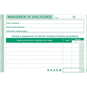 Druk "Wniosek o Zaliczkę" MICHALCZYK I PROKOP A6 /408-5/