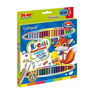 Kredki ołówkowe trójkątne dwustronne 24 kredki 48 kolorów + temperówka BAMBINO