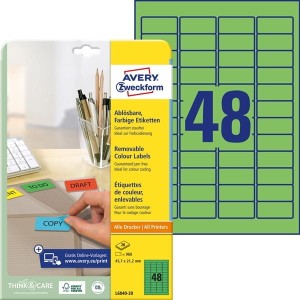 Etykiety papierowe usuwalne 45,7x21,2mm AVERY ZWECKFORM 20ark 960etykiet zielone /l6040-20 /
