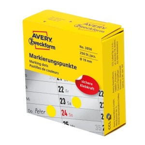 Etykiety na rolce papierowe okrągłe w dyspenserze 19mm 250etykiet AVERY ZWECKFORM żółte /3856 /