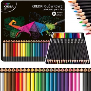 Kredki ołówkowe trójkątne 24 kolory w metalowym pudełku KIDEA /KTMP24KA/