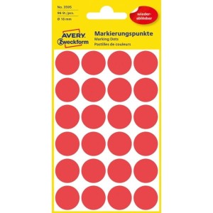 Etykiety papierowe usuwalne okrągłe 18mm AVERY ZWECKFORM 4ark 96etykiet czerwone /3595 /