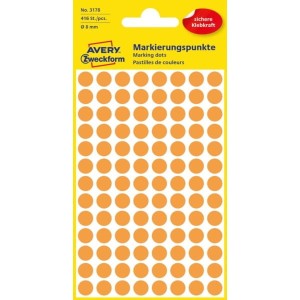 Etykiety papierowe okrągłe 8mm AVERY ZWECKFORM 4ark 416etykiet neonowe pomarańczowe /3178 /