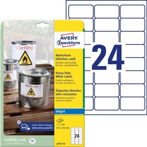 Etykiety foliowe poliestrowe 63,5x33,9mm AVERY ZWECKFORM wodoodporne heavy duty 10ark 240etykiet białe matowe /j4773-10 /