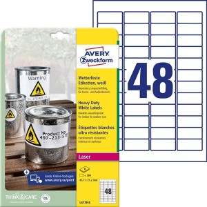 Etykiety foliowe poliestrowe 45,7x21,2mm AVERY ZWECKFORM wodoodporne heavy duty 8ark 384etykiet białe matowe /l4778-8 /