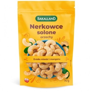Bakalie orzechy nerkowca 70g BAKALLAND lekko solone /SP-000963/