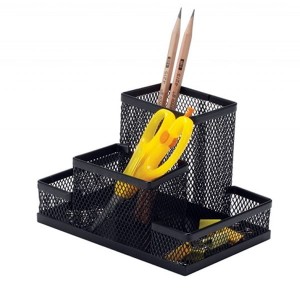 Przybornik na biurko metalowy siatka 4 komory Q-CONNECT OFFICE SET czarny /KF15112/