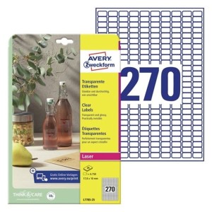 Etykiety foliowe poliestrowe 17,8x10mm AVERY ZWECKFORM wodoodporne 25ark 6750etykiet transparentne błyszczące /l7785-25 /