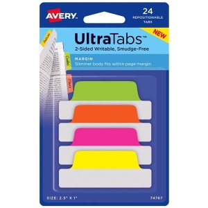 Zakładki indeksujące 63,5x25mm PP 4x6szt. neonowe AVERY ZWECKFORM ULTRA TABS usuwalne 24szt. /74767/