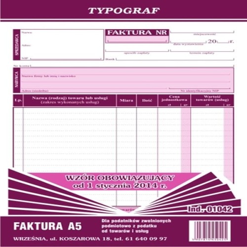 'DURK FAKTURA DLA PODATNIKÓW ZWOLNIONYCH PODMIOTOWO Z PODATKU VAT A5 PION /.jpg