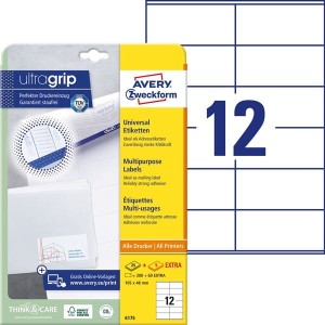 Etykiety papierowe 105x48mm AVERY ZWECKFORM ultragrip 25+5ark 360etykiet białe /6175 /