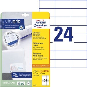 Etykiety papierowe 70x37mm AVERY ZWECKFORM ultragrip 25+5ark 720etykiet białe /6173 /
