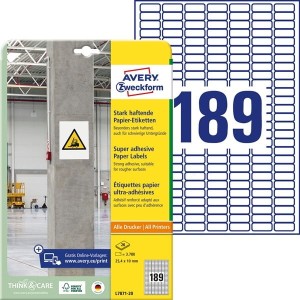 Etykiety papierowe 25,4x10mm AVERY ZWECKFORM do trudnych powierzchni 20ark 3780etykiet białe /l7871-20 /