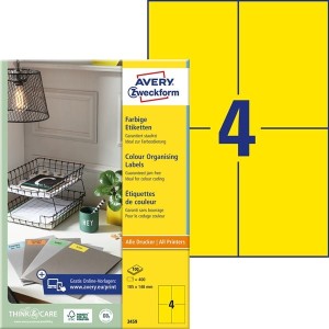 Etykiety papierowe 105x148mm AVERY ZWECKFORM kolorowe 100ark 400etykiet żółte /3459 /