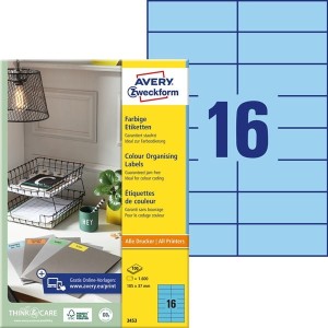Etykiety papierowe 105x37mm AVERY ZWECKFORM 100ark 1600etykiet niebieskie /3453 /