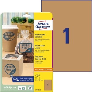 Etykiety papierowe 210x297mm AVERY ZWECKFORM ekologiczne 25ark 25etykiet brązowe /l7109-25 /