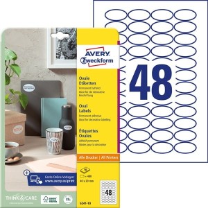 Etykiety papierowe owalne 40x20mm AVERY ZWECKFORM 10ark 480etykiet białe /6241-10 /