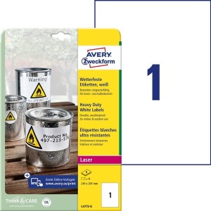 Etykiety foliowe poliestrowe 210x297mm AVERY ZWECKFORM wodoodporne heavy duty 8ark 8etykiet białe matowe /l4775-8 /
