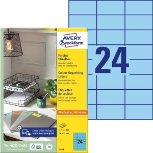 Etykiety papierowe 70x37mm AVERY ZWECKFORM 100ark 2400etykiet niebieskie /3449 /