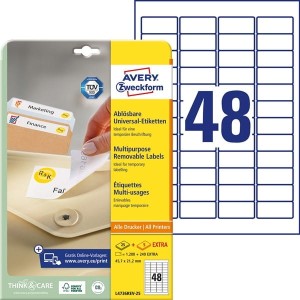 Etykiety papierowe usuwalne 45,7x21,2mm AVERY ZWECKFORM 25+5ark 1440etykiet /l4736rev-25 /