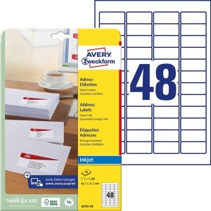 Etykiety papierowe 45,7x21,2mm AVERY ZWECKFORM adresowe 25ark 1200etykiet białe /j4791-25 /