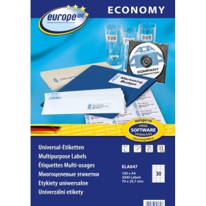 Etykiety papierowe 70x29,7mm AVERY ZWECKFORM economy 100ark 3000etykiet białe /ela047 /