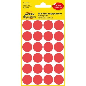 Etykiety papierowe okrągłe 18mm AVERY ZWECKFORM 4ark 96etykiet czerwone /3004 /