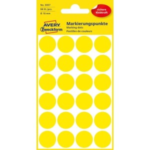 Etykiety papierowe okrągłe 18mm AVERY ZWECKFORM kolorowe 4ark 96etykiet żółte /3007 /