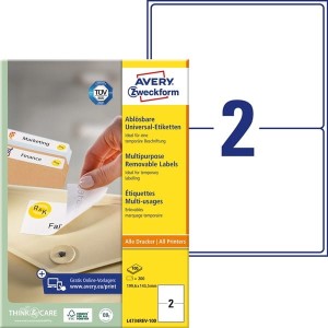 Etykiety papierowe usuwalne 199,6x143,5mm AVERY ZWECKFORM 100ark 200etykiet białe /l4734rev-100 /