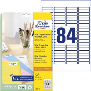 Etykiety papierowe 46x11,1mm AVERY ZWECKFORM 25ark 2100etykiet białe /l7656-25 /