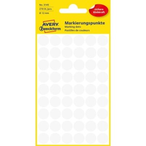 Etykiety papierowe okrągłe 12mm AVERY ZWECKFORM 5ark 270etykiet białe /3145 /