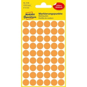 Etykiety papierowe okrągłe 12mm AVERY ZWECKFORM 5ark 270etykiet neonowe pomarańczowe /3148 /