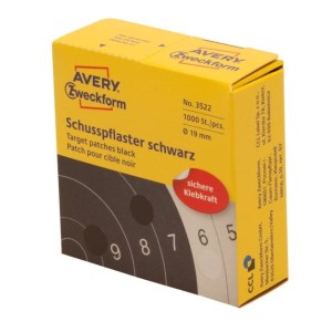 Etykiety na rolce papierowe okrągłe w dyspenserze 19mm 1000etykiet AVERY ZWECKFORM do tarcz strzelniczych czarne /3522 /