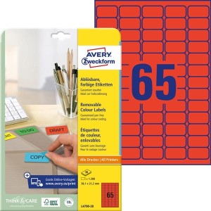 Etykiety papierowe usuwalne 38,1x21,2mm AVERY ZWECKFORM 20ark 1300etykiet czerwone /l4790-20 /