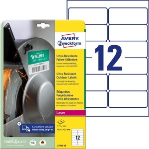 Etykiety foliowe polietylenowe 99,1x42,3mm AVERY ZWECKFORM wodoodporne ultra resistant 10ark 120etykiet białe matowe /l7913-10 /