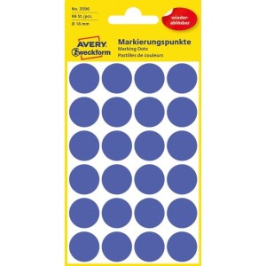 Etykiety papierowe usuwalne okrągłe 18mm AVERY ZWECKFORM 4ark 96etykiet niebieskie /3596 /