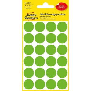 Etykiety papierowe usuwalne okrągłe 18mm AVERY ZWECKFORM 4ark 96etykiet zielone /3597 /