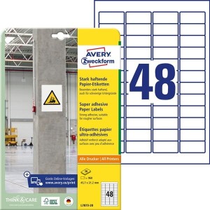 Etykiety papierowe 45,7x21,2mm AVERY ZWECKFORM do trudnych powierzchni 20ark 960etykiet białe /l7873-20 /